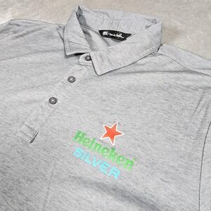 Travis‎ Mathew Polo Shirt Mens XL Gray Heineken Silver Logo Golf Pima TM1MU412
